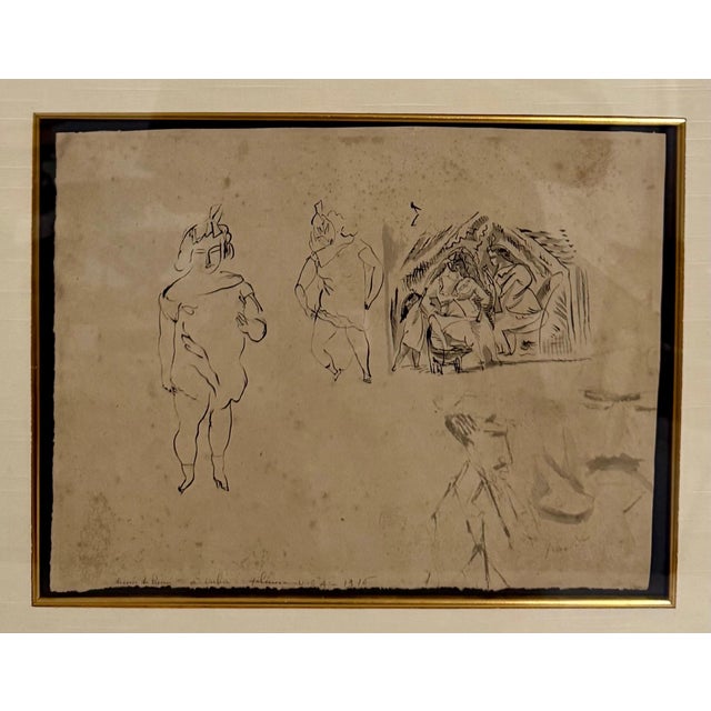 Brown Jules Pascin, German Expressionist Drawing, Watercolor Painting Jules Pascin Cuba Scene 1910, c.1910-1916 For Sale - Image 8 of 15