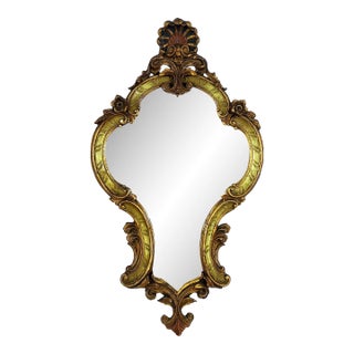 Antique Venetian Rococo Gilt Wall Mirror With Olive Green Highlights, Grotto Style, Italy For Sale