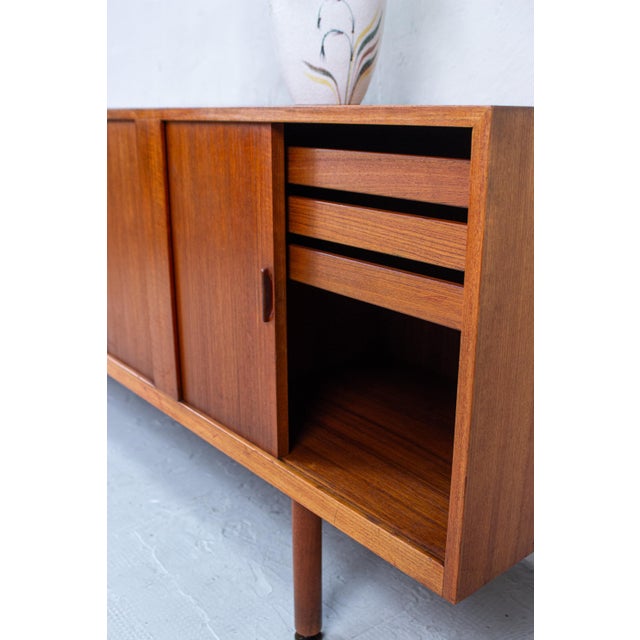 Wood Mid-Century Danish Sideboard with Rolling Doors Teak by Ejnar Larsen & Aksel Bender for Næstved Furniture Factory, 1960s For Sale - Image 7 of 18