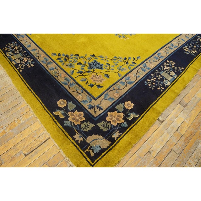 1920s Antique Gold Background Floral Art Deco Knotted Wool Chinese Peking Rug For Sale In New York - Image 6 of 12