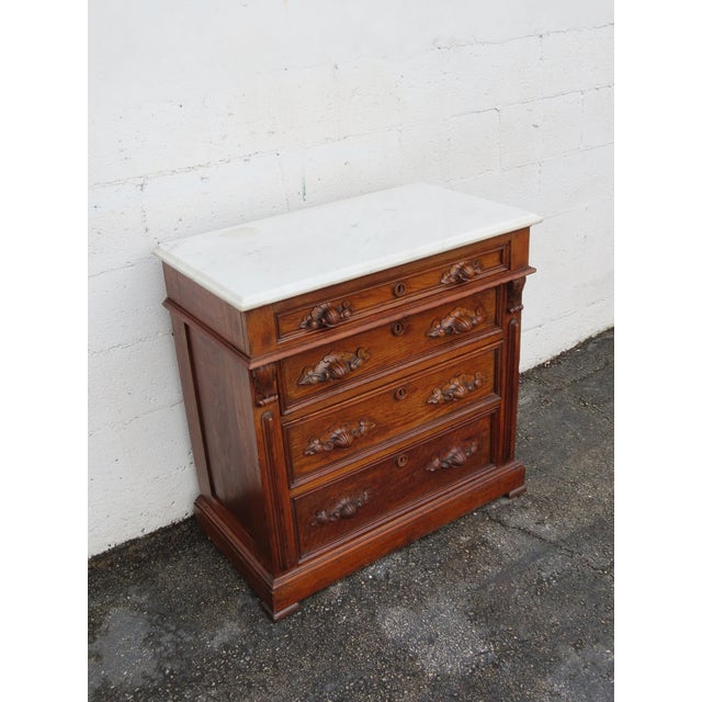 Victorian Eastlake Late 1800s Carved Marble Top Small Dresser Chest 6399 For Sale - Image 11 of 18
