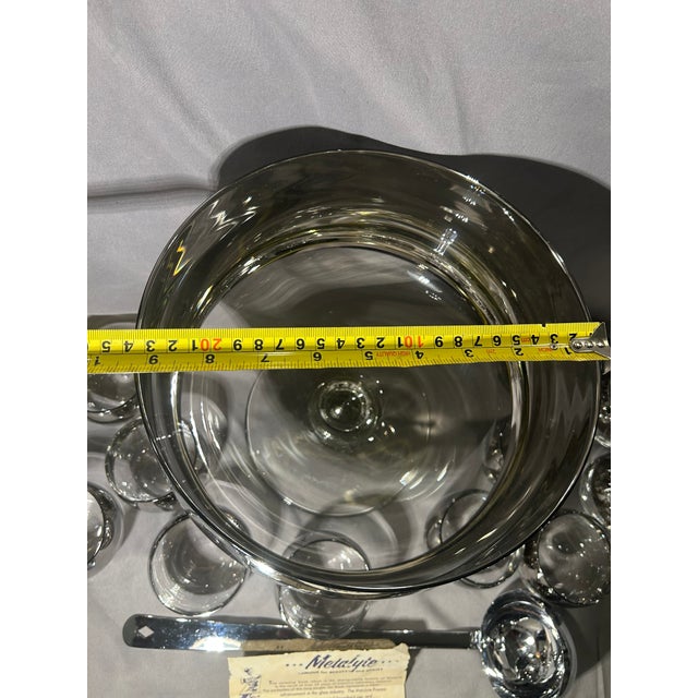Glass 1970s Metalyte Dorothy Thorpe Style Silver Banded Punch Bowl and 12 Cups For Sale - Image 7 of 11