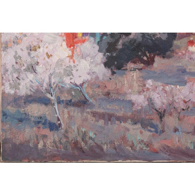Blue Josep Mas Pou, Almond Blossom Landscape, Mid-20th Century, Oil on Canvas For Sale - Image 8 of 15