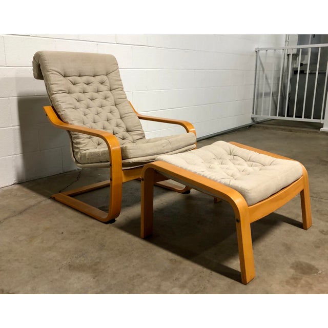 Vintage Noboru Nakamura for Ikea Poem Bentwood Lounge Chair & Footstool