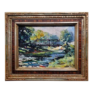 Herman Stoddard Vice - the Bridge Over the River - 1931 Oil Painting