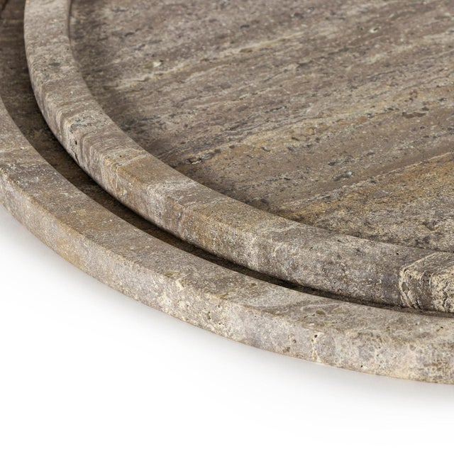 Stone Sutton Round Travertine Tray Set, Grey For Sale - Image 7 of 9