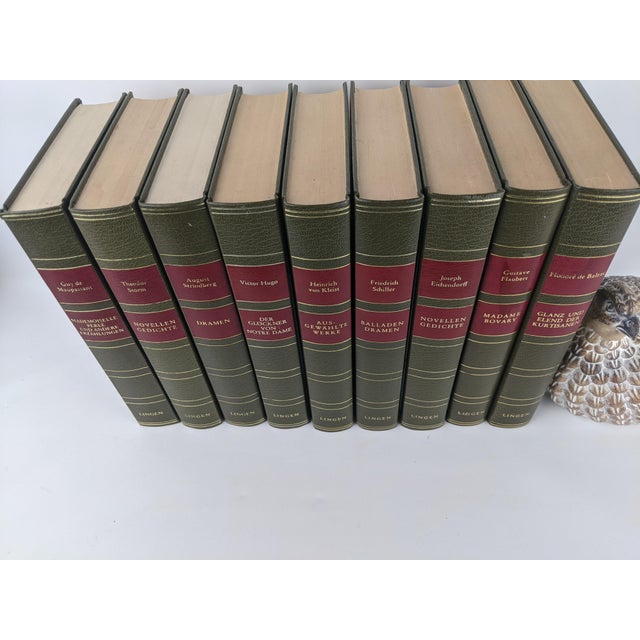 Vintage Olive Green, Burgundy & Gold German Literary Classics by Lingen – Set of 9 For Sale - Image 4 of 15