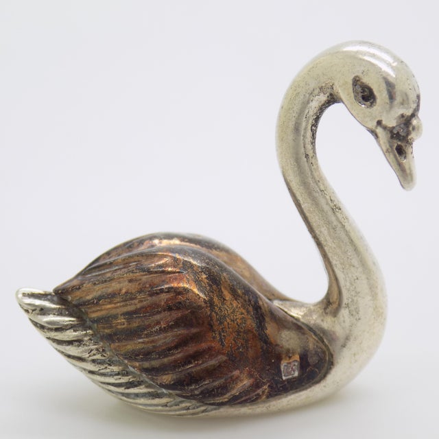 Vintage Italian Handmade Genuine Silver & Brass Swan Figurine Miniature, Saturno Silversmith Brand For Sale - Image 4 of 9