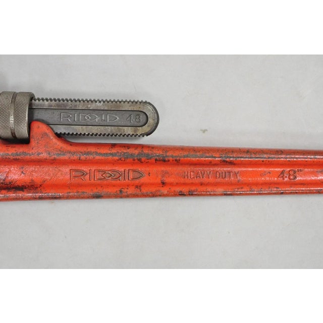 Vintage Ridgid 48 Heavy Duty Straight Plumbers Pipe Wrench 48" Red Cast Iron For Sale - Image 4 of 10