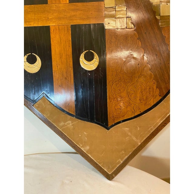 Large 1700's Heraldic Wood Marquetry Coat of Arms Crest Shield Plaque Sculpture For Sale - Image 9 of 12