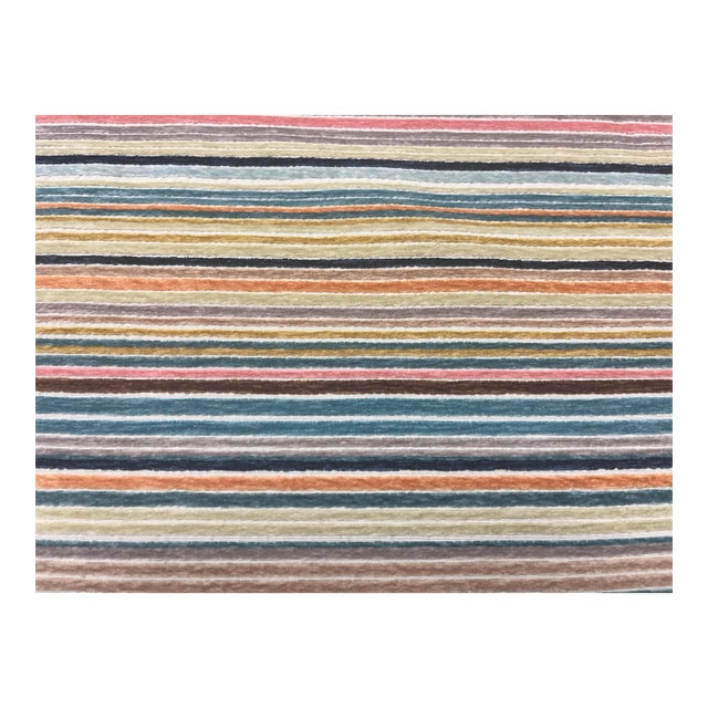 Designer Navy Blue Mustard Gold Coral Teal Brown Chenille Stripe Upholstery Fabric For Sale