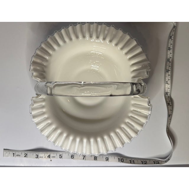 Vintage Fenton Silver Crest Milk Glass Handled Basket – Ruffled Edge Brides Basket (1970s) For Sale - Image 10 of 10