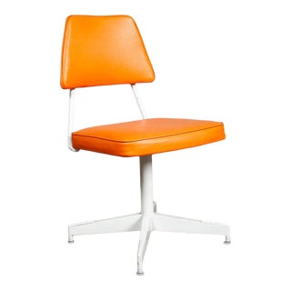 Vintage Mid Century Modern Orange & White Cali-Style Swivel Office Chair For Sale