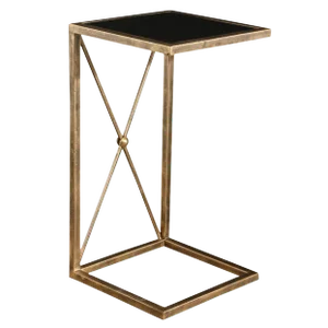 Gold Metal With Black Glass Side Table
