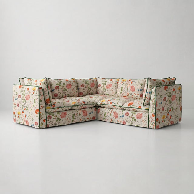English Sophie Conran Coco 3x3 Sectional Sofa - Andrew Martin Wildwood Ivory with Contrast Welt Knife Edge Cushion For Sale - Image 3 of 4