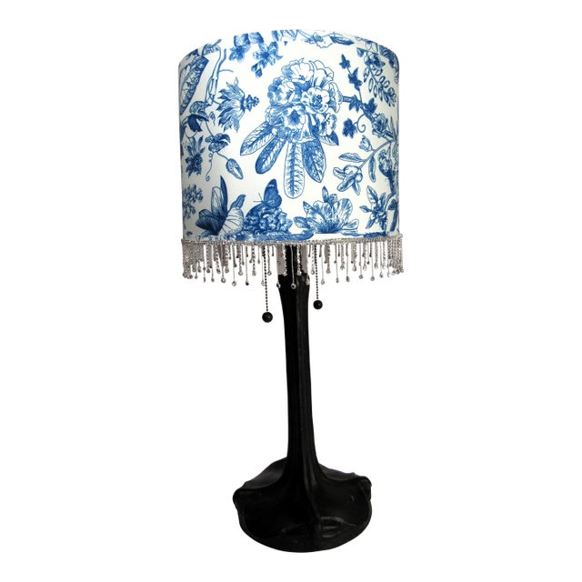 Vintage Tiffany Style Iron Bronze Lamp With Shade For Sale