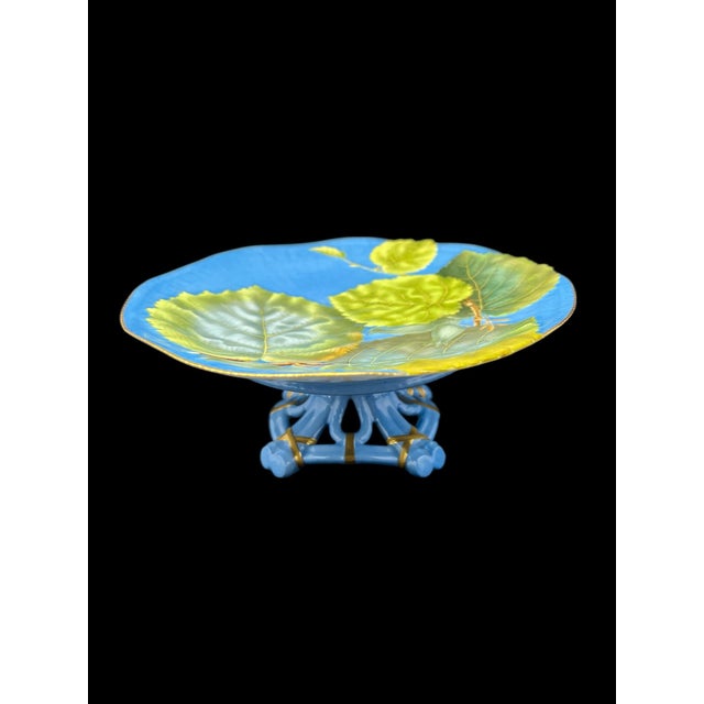 Striking pair of Italian ceramic footed plates by Renata, featuring sculptural aspen leaf motifs in high relief against a...