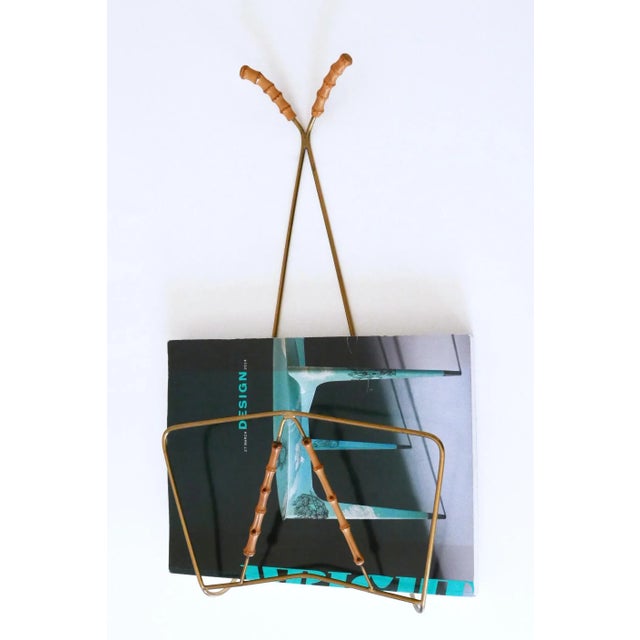 Mid-Century Wall-Mounted Brass & Bamboo Magazine Rack, Germany, 1960s For Sale - Image 6 of 18