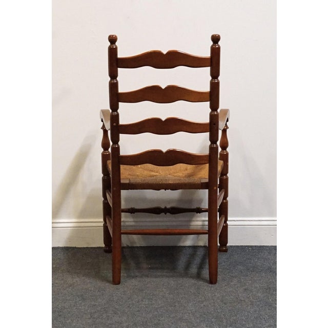 Wood Statton Furniture Solid Hard Rock Maple Colonial Early American Ladder Back Dining Arm Chair W. Rush Seat For Sale - Image 7 of 11