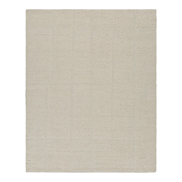 Rug & Kilim’s Contemporary Rug in Cream White with High-Low Geometric Patterns - 6x9 For Sale