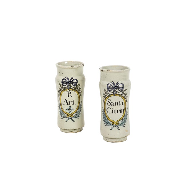 19th Century Polychrome Earthenware Pharmacy Jars, Set of 2 For Sale