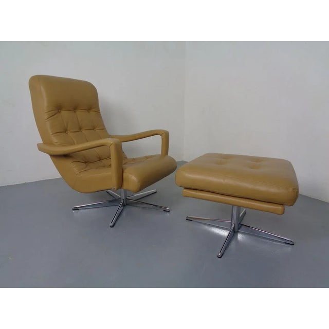 Metal Set of Leather Swivel Easy Chair and Ottoman, 1970s For Sale - Image 7 of 18