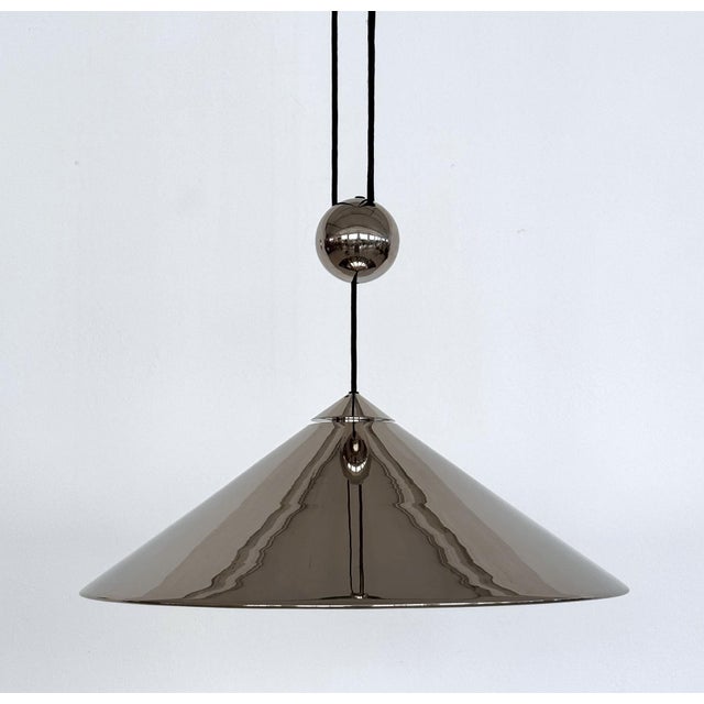 Large Plated Nickel Counter Balance Keos Pendant Light by Florian Schulz, 1970s For Sale - Image 16 of 17