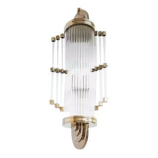 Vintage Art Deco Skyscraper Rod Ship Chandelier in Brass & Glass For Sale