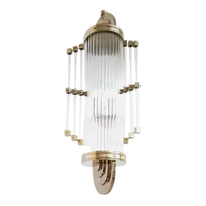 Vintage Art Deco Skyscraper Rod Ship Chandelier in Brass & Glass