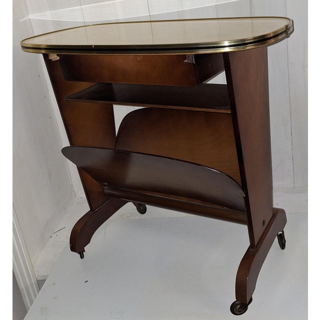1950s Mid-Century Modern German Side Table on Casters with Integrated Newspaper Rack, 1950s For Sale - Image 5 of 6