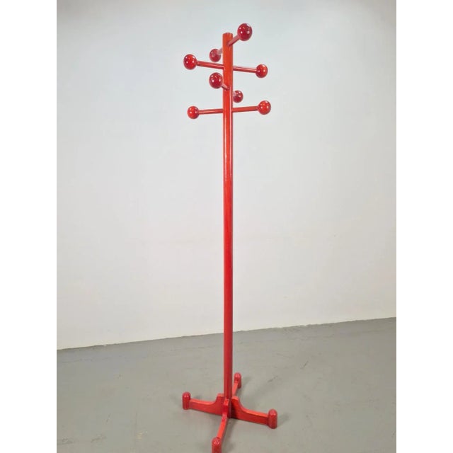 Red Postmodern Red Stained Beech Coat Rack with Balls, Italy, 1970s For Sale - Image 8 of 9
