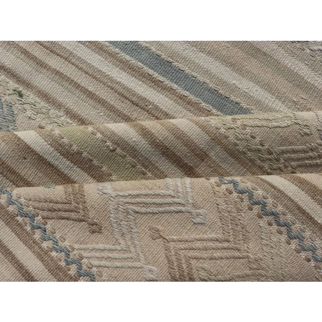 Vintage Turkish Flat-Weave Muted Colored Kilim in Taupe, Brown and Light Blue For Sale - Image 11 of 12