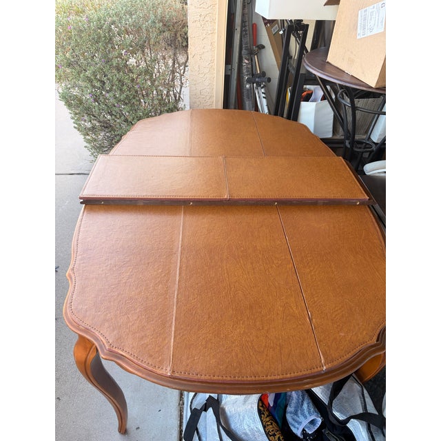 Bassett Late 20th Century Attributed to Bassett Chalons Collection Sequoia Cherry Dining Set With Cane-Back Chairs, Extension Leaf & Custom Table Pads For Sale - Image 4 of 17