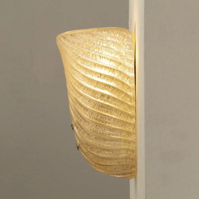 Gold Ribbed Amber and Golden Murano Glass Wall Lamps, 1960s, Set of 2 For Sale - Image 8 of 11