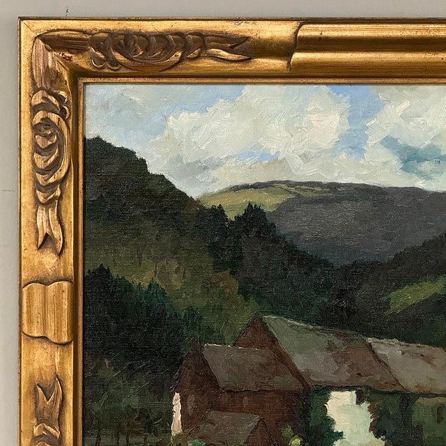 Dark Green Framed Oil Painting on Canvas by Pierre Colson (1930-?) 'Farmhouse in the Ardennes' For Sale - Image 8 of 16