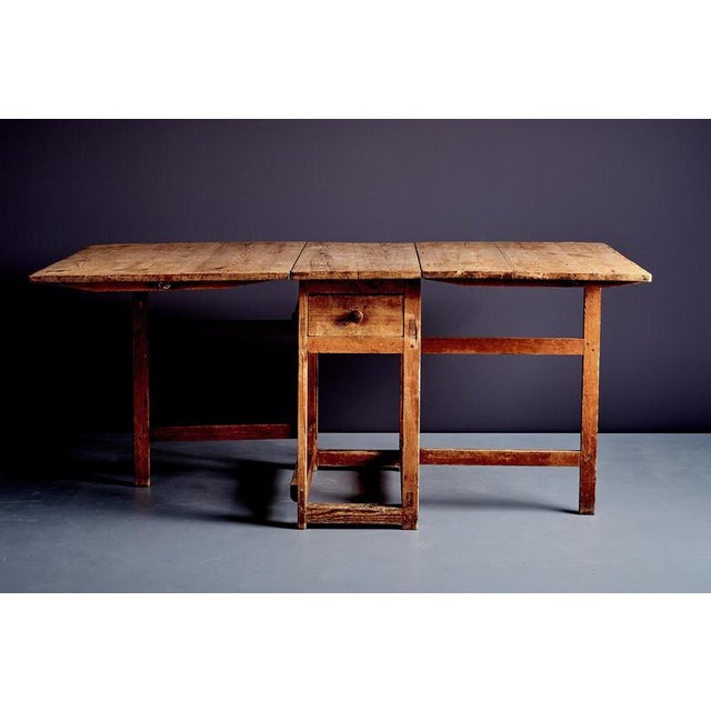 Tan Rustic Pine Slagbord with Two Folding Leaves, Sweden, 1900s For Sale - Image 8 of 16