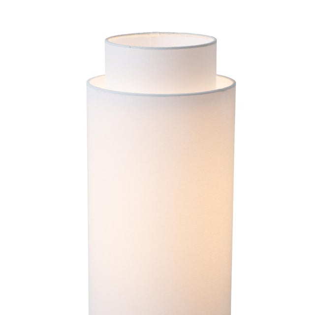 Metal Lollipop Table Lamp - Black Nickel, White Linen Double Shade, on/Off Pull Chain For Sale - Image 7 of 15