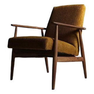 Vintage Armchair From Mid Century, Dark Mustard, Restored For Sale