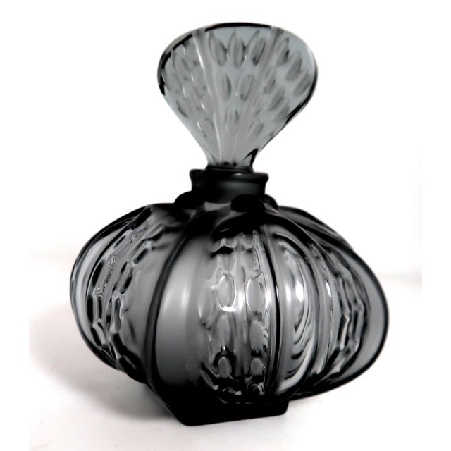 Lalique (France) - Exquisite Smoke Gray (Rarest Color!) Clear and Frosted "Mirabel" Perfume Bottle, Retired. For Sale