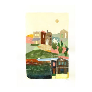 Prairie Stories - Original Contemporary Prairie Landscape Watercolor Collage Mixed Media Work on Paper by Maria C Bernhardsson For Sale