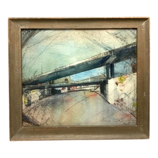 Mid 20th Century Abstract CityLandscape Signed Harriet Peterkin For Sale