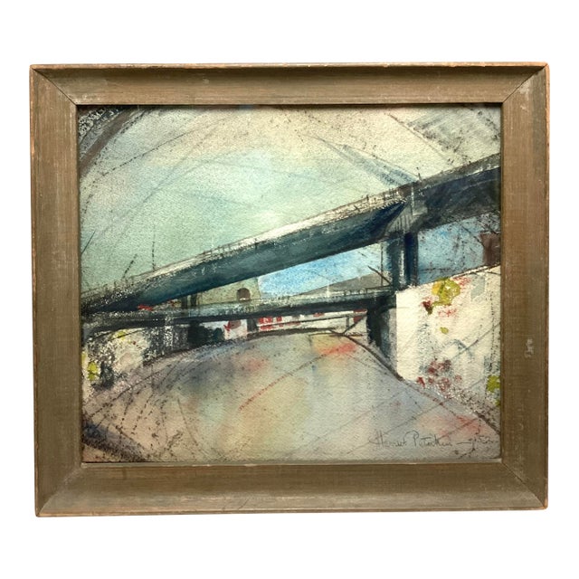 Mid 20th Century Abstract CityLandscape Signed Harriet Peterkin For Sale
