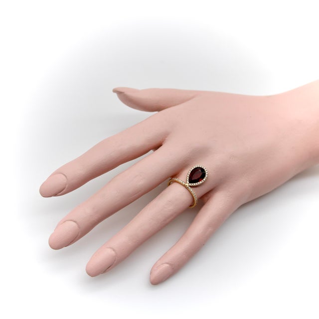 1990s Nina Runsdorf 18k Gold Diamond and Garnet Flip Ring, Size 9 For Sale - Image 9 of 11