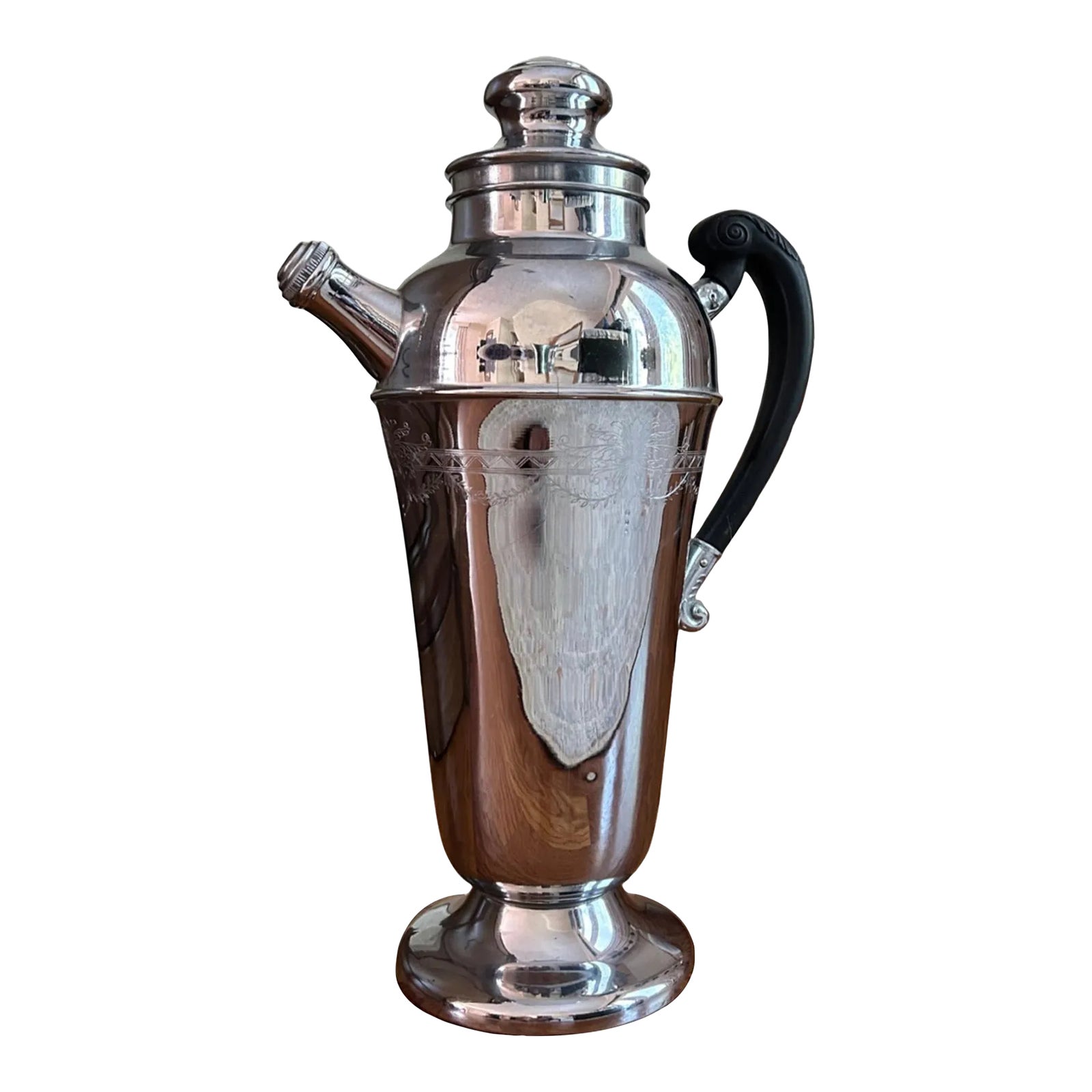 Vintage Chromium Cocktail Shaker/Pitcher with Black Handle | Chairish