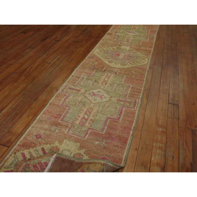 Vintage Narrow Pink Turkish Oushak Runner - 1'6" x 9'11" For Sale - Image 4 of 8