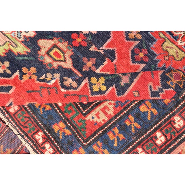Late 19th Century Late 19th Century Antique Caucasian Kazak Rug With Sub-Geometric Medallions Design in Red and Blue For Sale - Image 5 of 12
