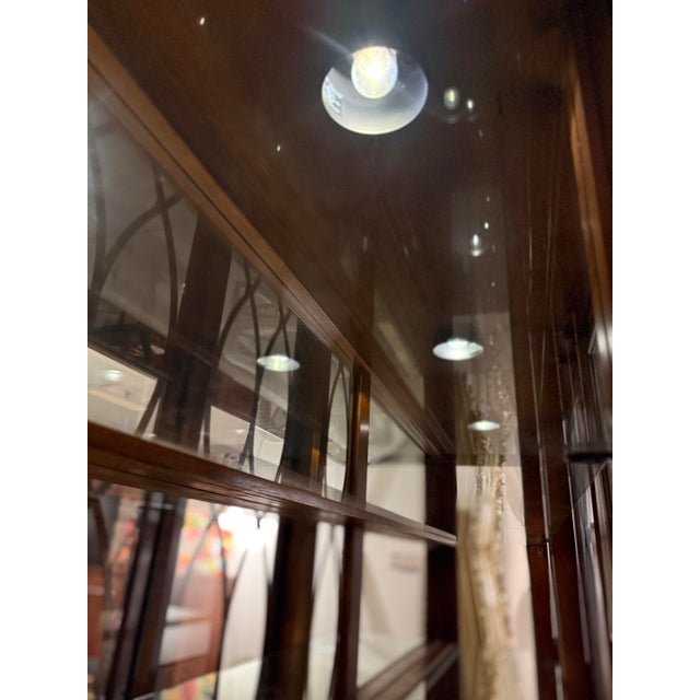 Federal Style Carved Mahogany Lighted Breakfront China Cabinet For Sale - Image 11 of 12