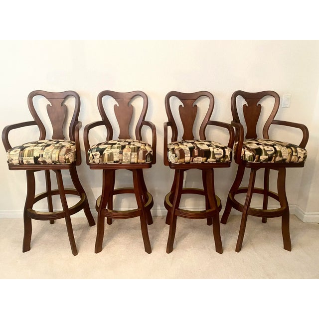 Cherry Wood Swivel Exquisite Bar Stools Set of Four Late 20th Century Excellent Mint Condition For Sale - Image 18 of 18