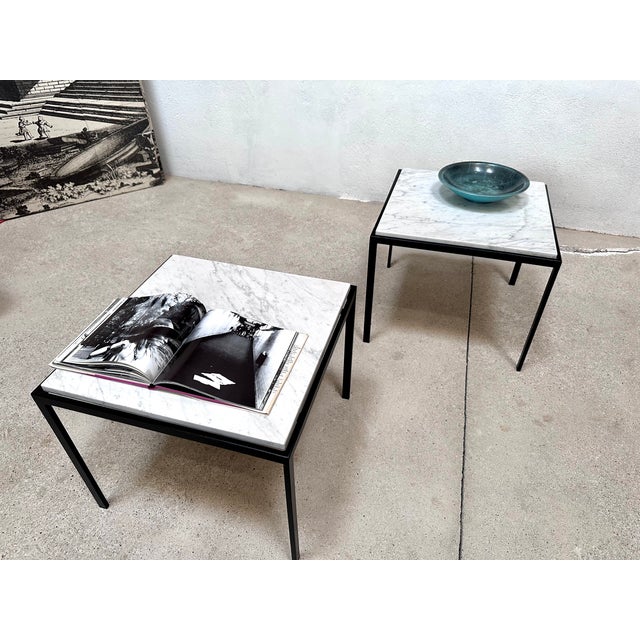 Black Minimalist Square Steel Side Tables with Carrara Marble Tops, Italy, 1960s, Set of 2 For Sale - Image 8 of 18