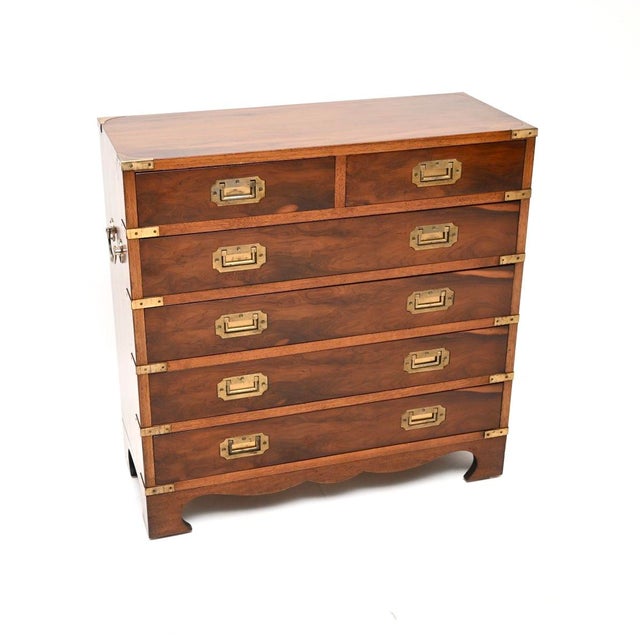 Vintage Military Campaign Style Chest of Drawers in Yew Wood, 1930 For Sale - Image 10 of 10